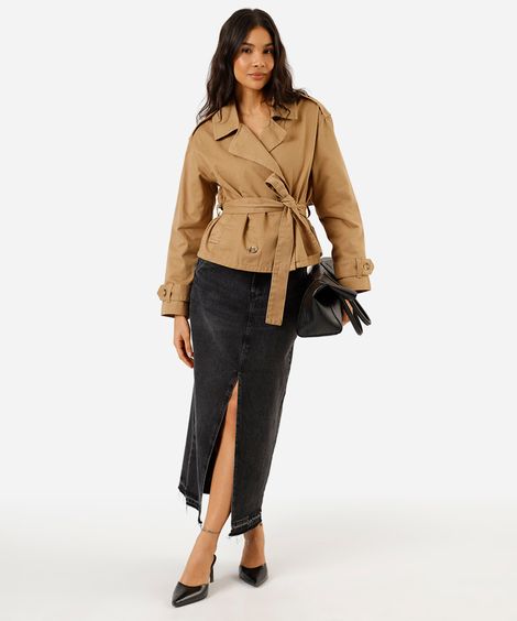 saia midi feminina jeans com fenda preta