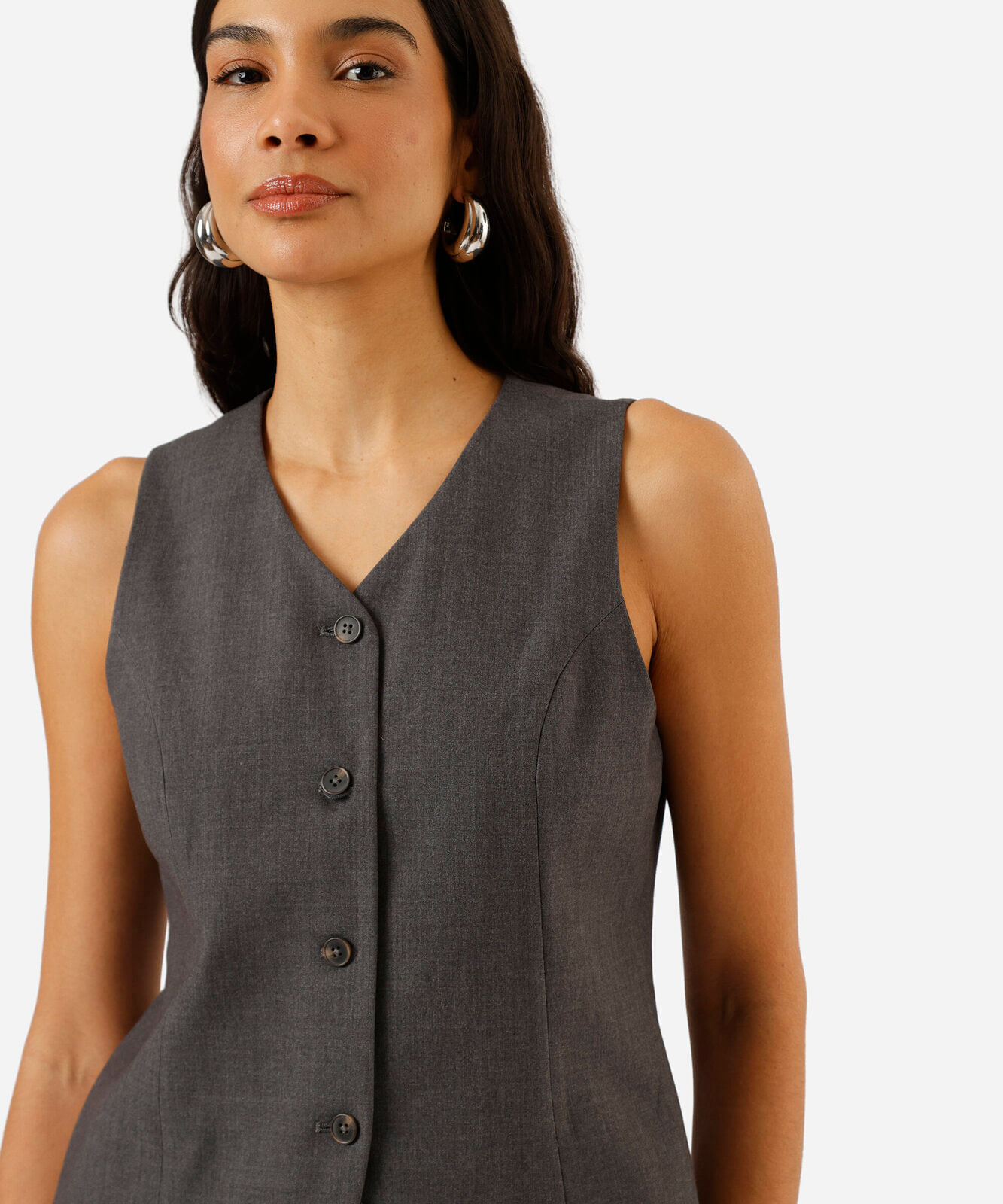 colete de alfaiataria feminino decote v cinza