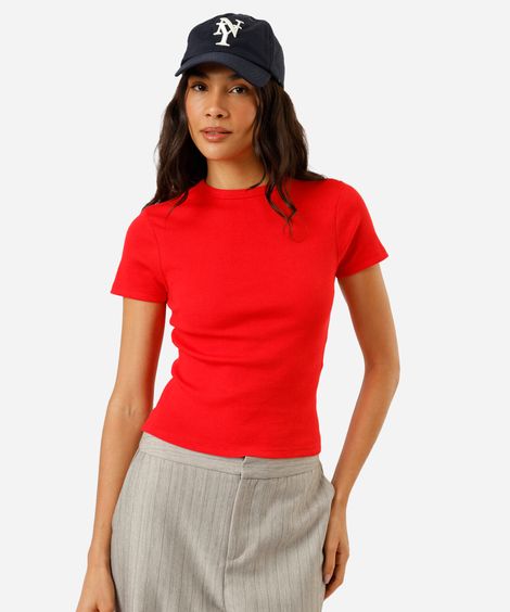 blusa feminina de algodão canelada manga curta vermelha