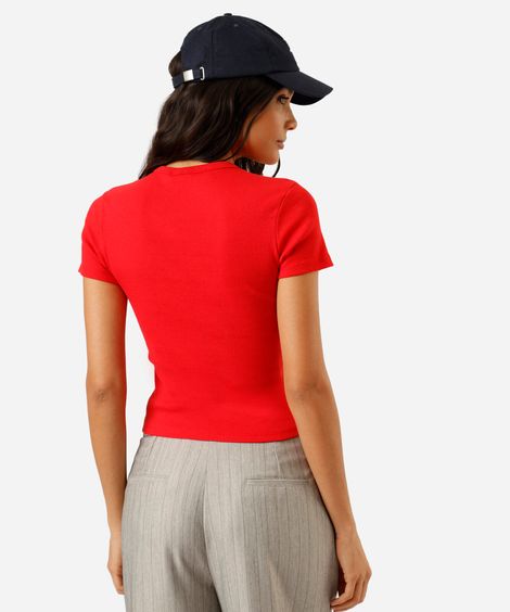 blusa feminina de algodão canelada manga curta vermelha
