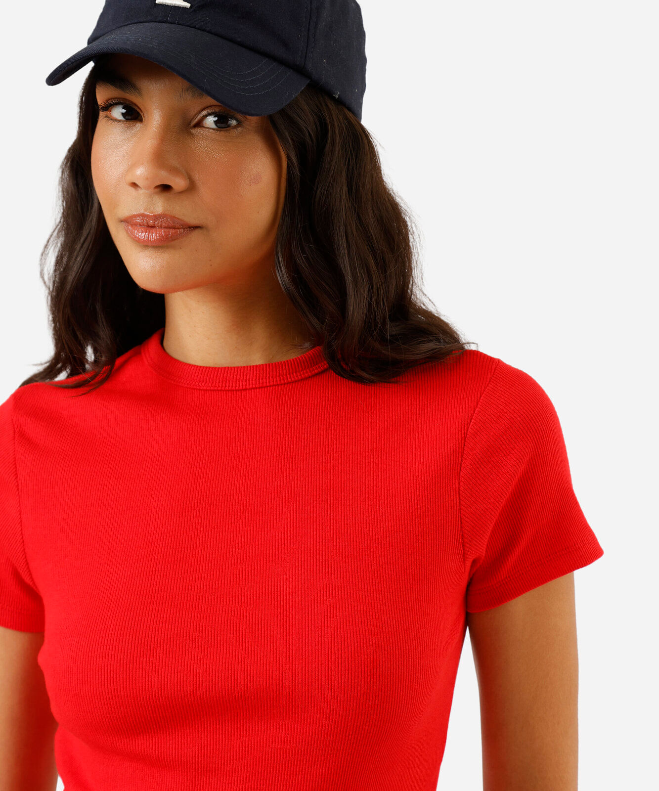 blusa feminina de algodão canelada manga curta vermelha