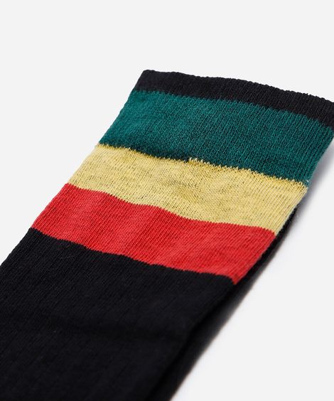 meia masculina cano alto listras jamaica preta