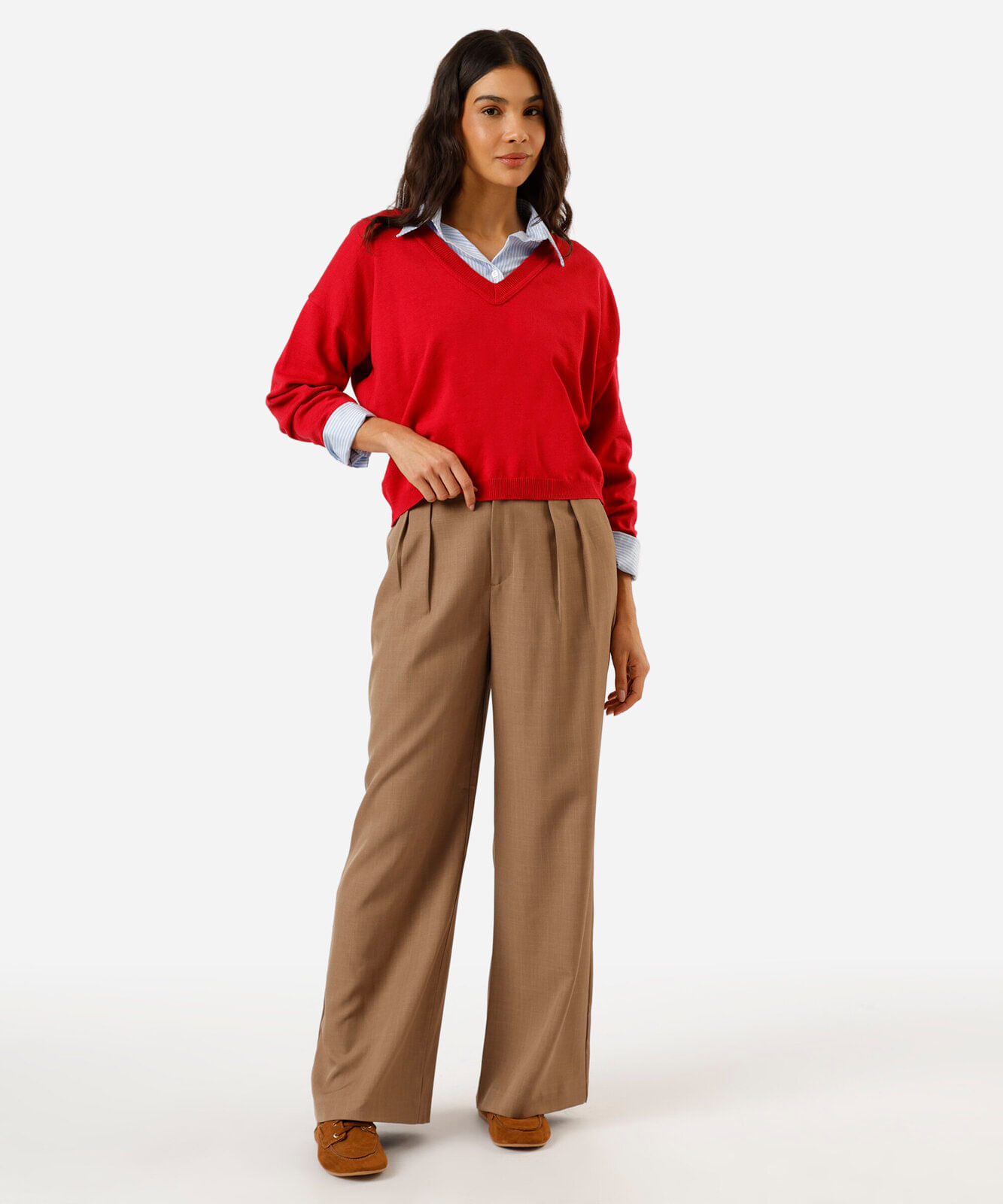 suéter feminino de tricot  decote v vermelho