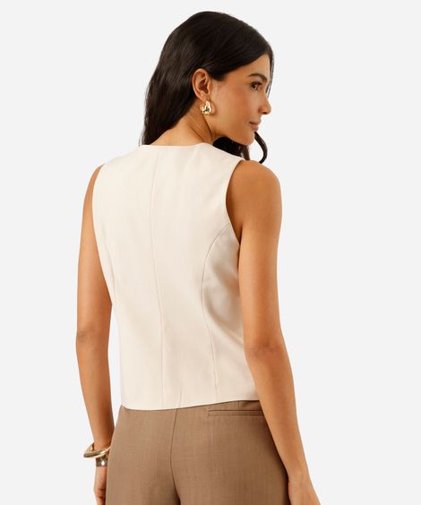 colete de alfaiataria feminino decote v bege