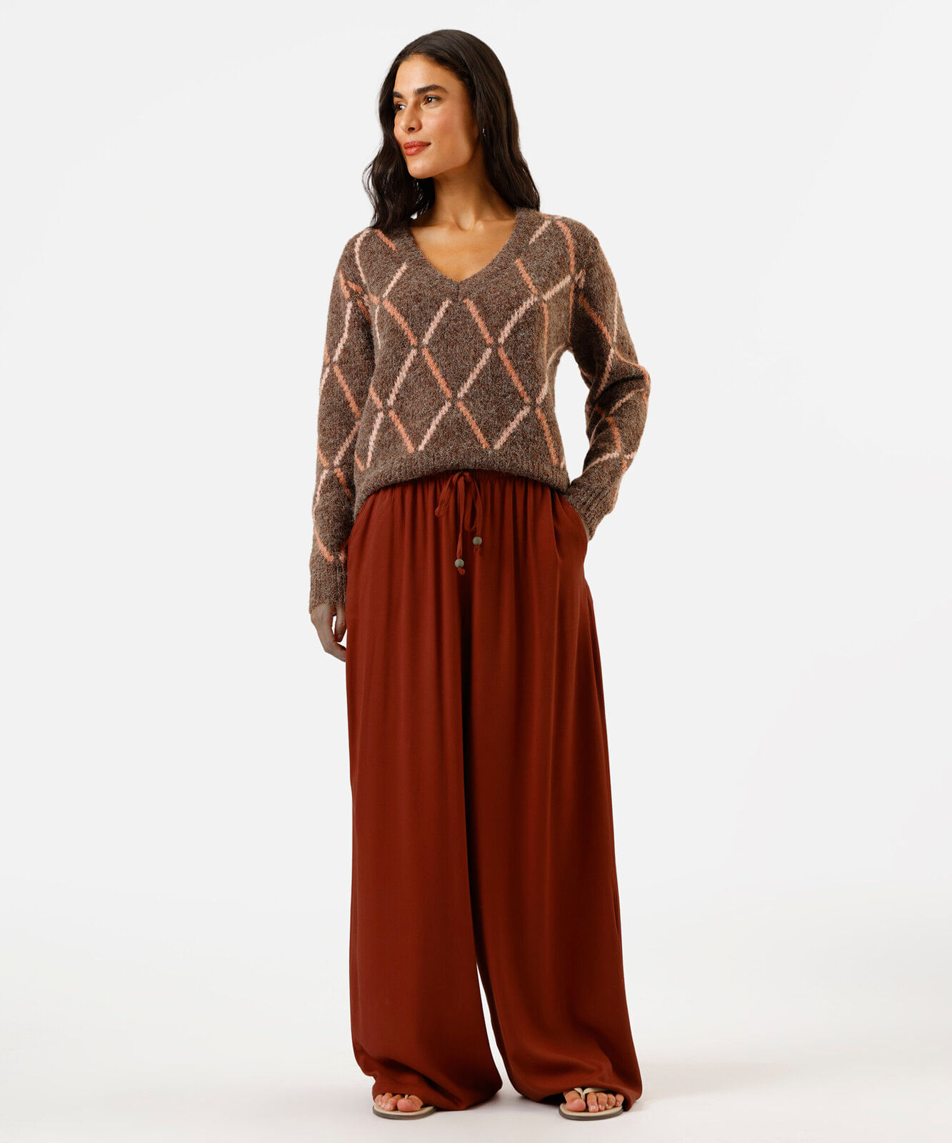 calça pantalona de viscose feminina vinho