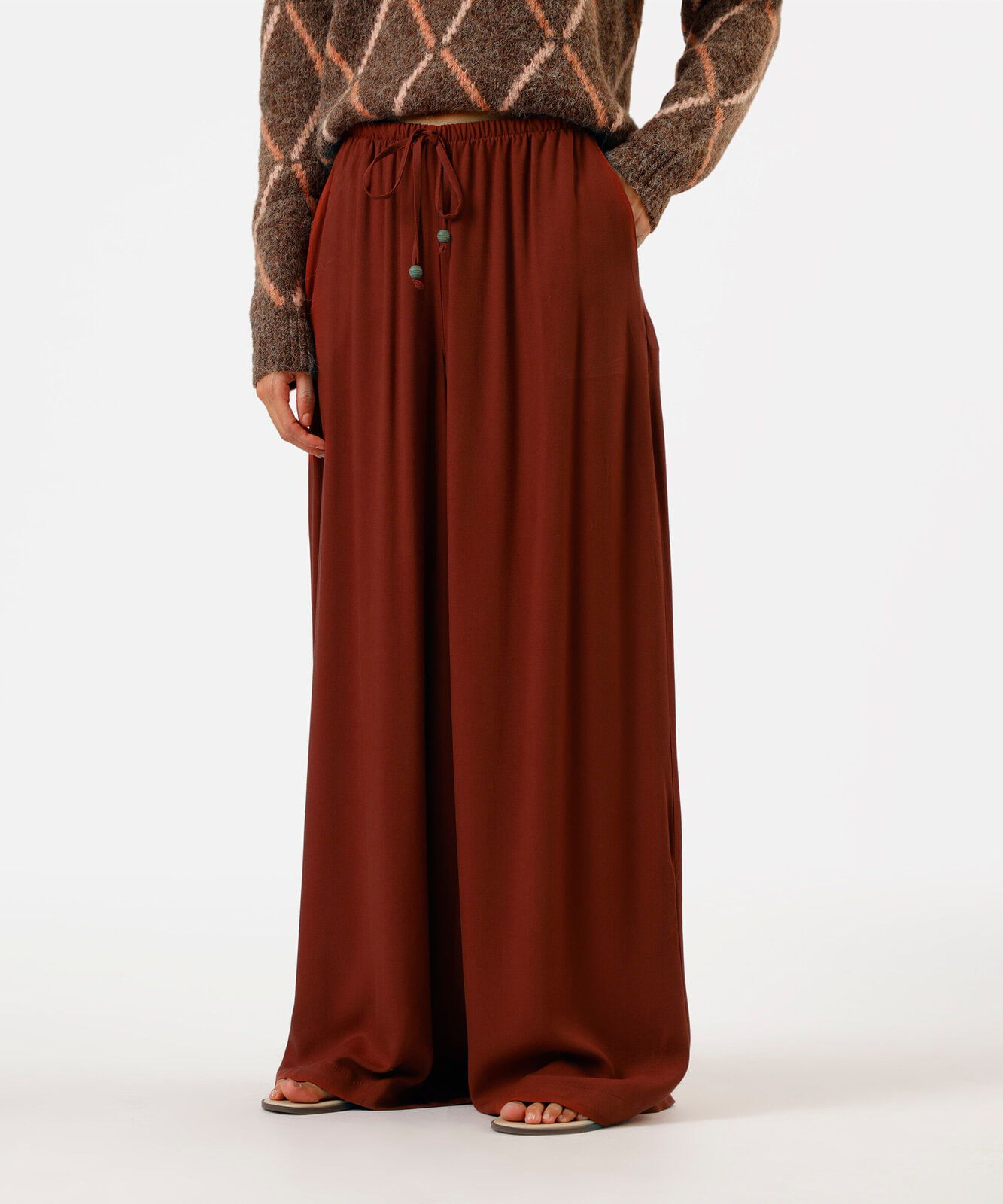 calça pantalona de viscose feminina vinho