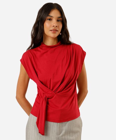 blusa feminina de viscose franzida vermelha