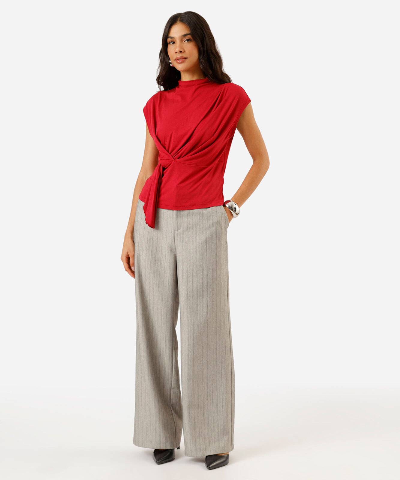 blusa feminina de viscose franzida vermelha