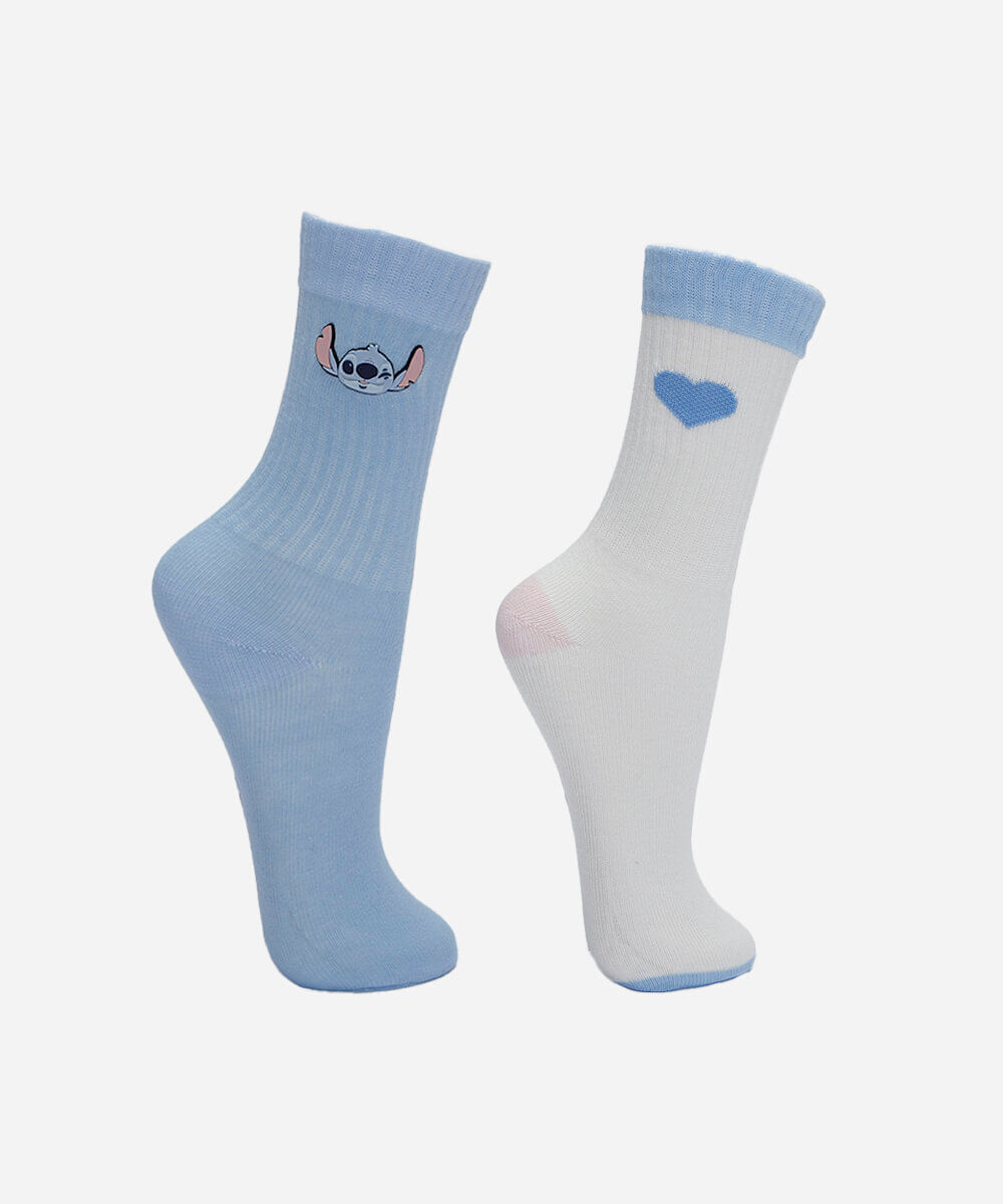 kit de 2 meias cano alto infantil stitch colorido