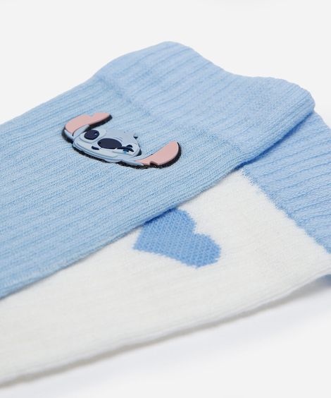 kit de 2 meias cano alto infantil stitch colorido