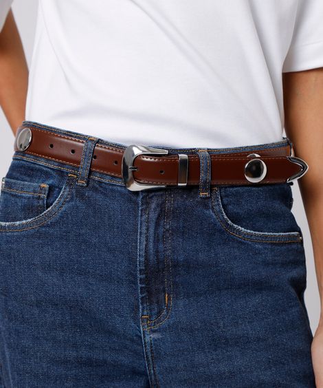 cinto feminino tachas marrom