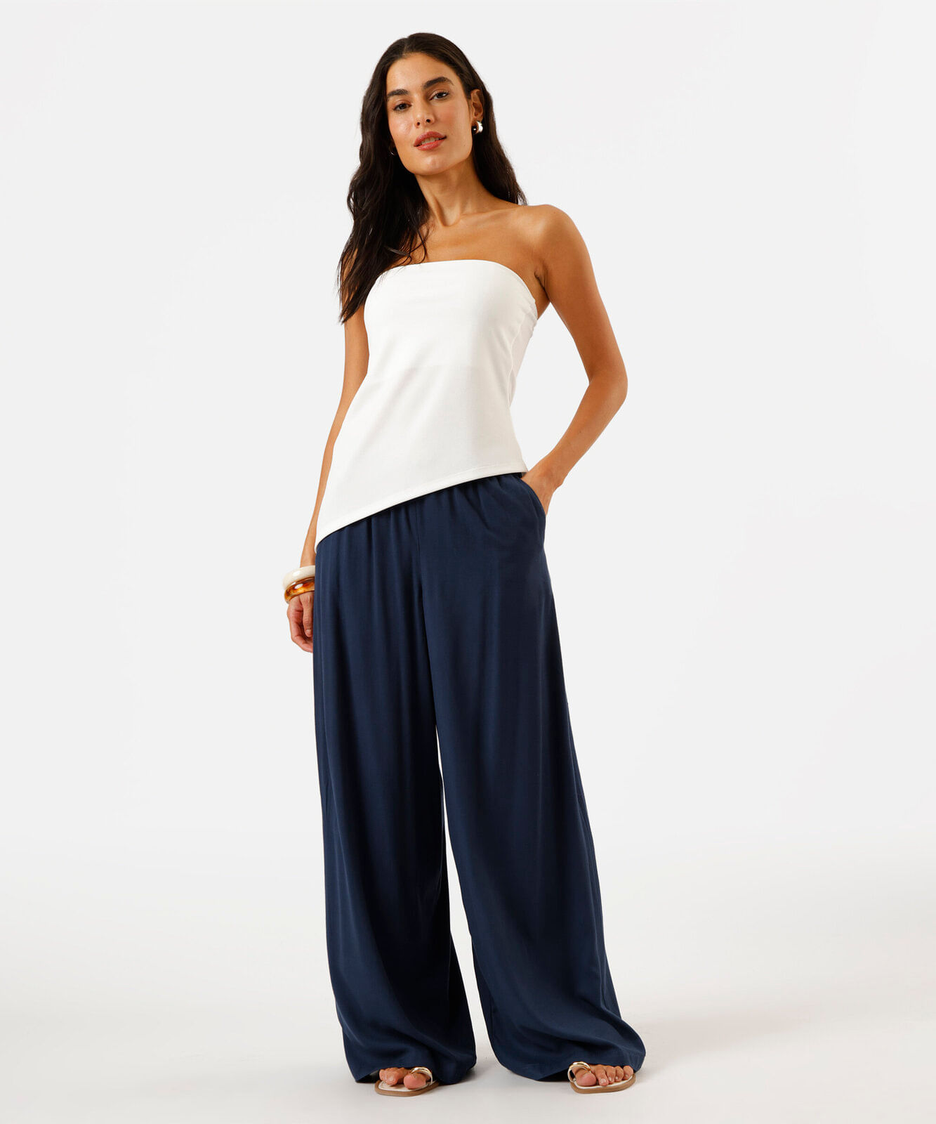 calça pantalona de viscose feminina azul