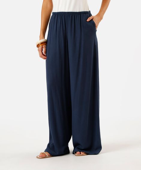 calça pantalona de viscose feminina azul