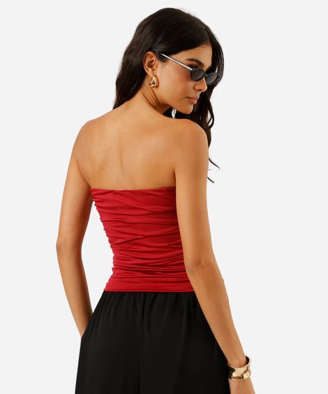 cropped feminino drapeado em malha vermelho