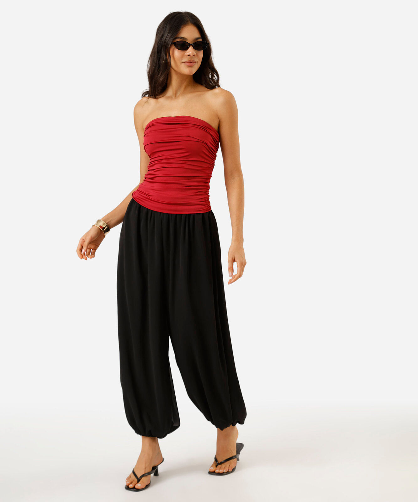 cropped feminino drapeado em malha vermelho