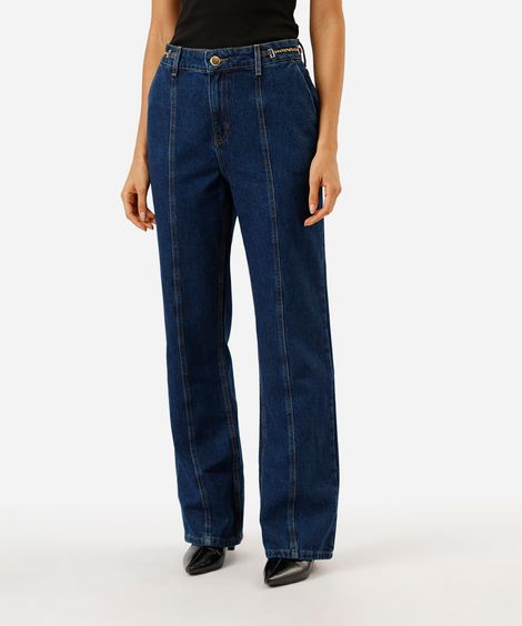 calça wide leg slim feminina jeans cintura alta azul