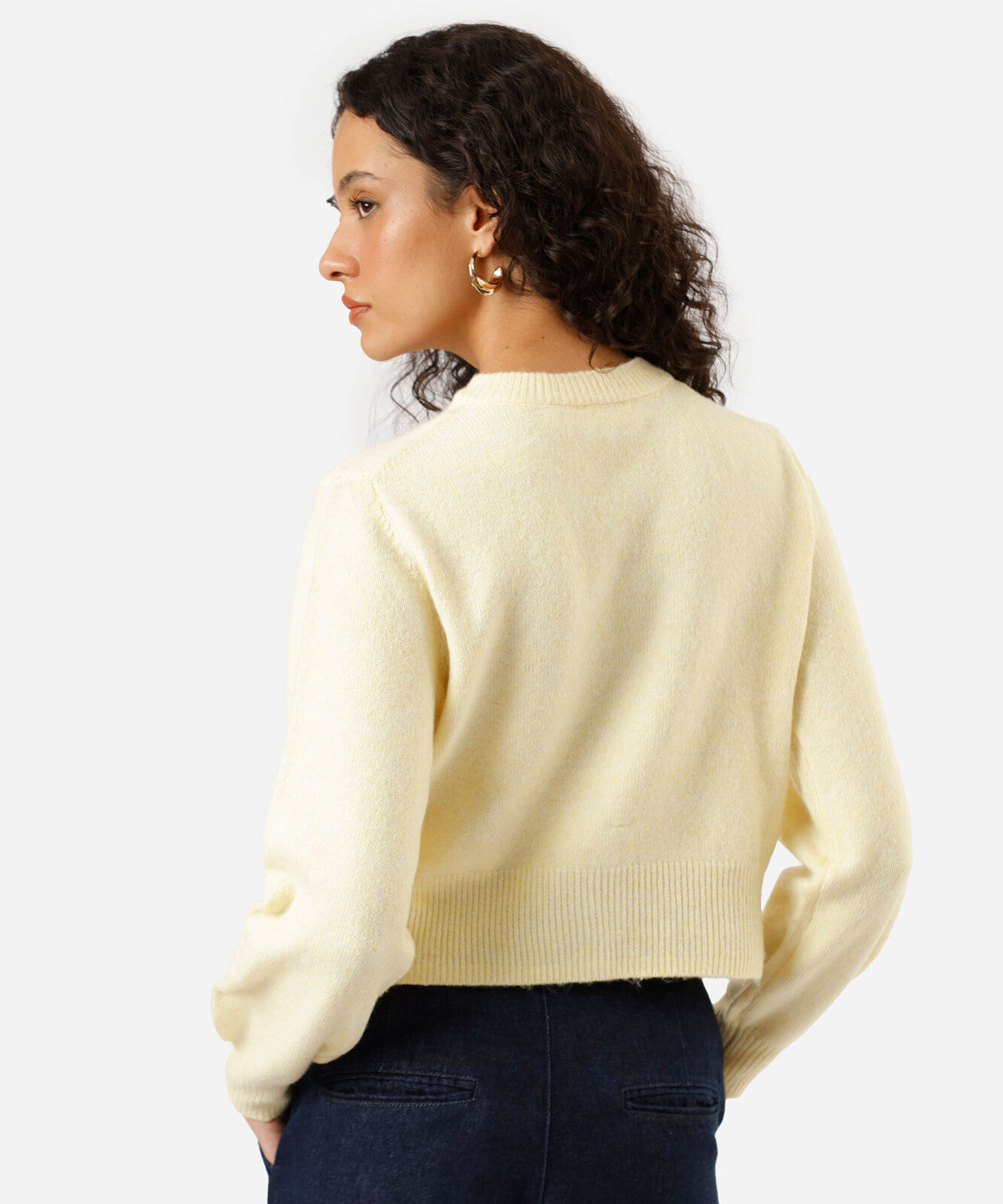 cardigan feminino de tricot com bordados amarelo