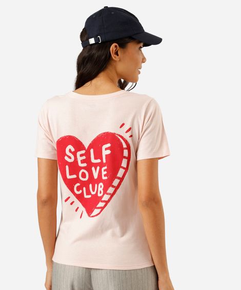 camiseta feminina de algodão manga curta estampada rosa