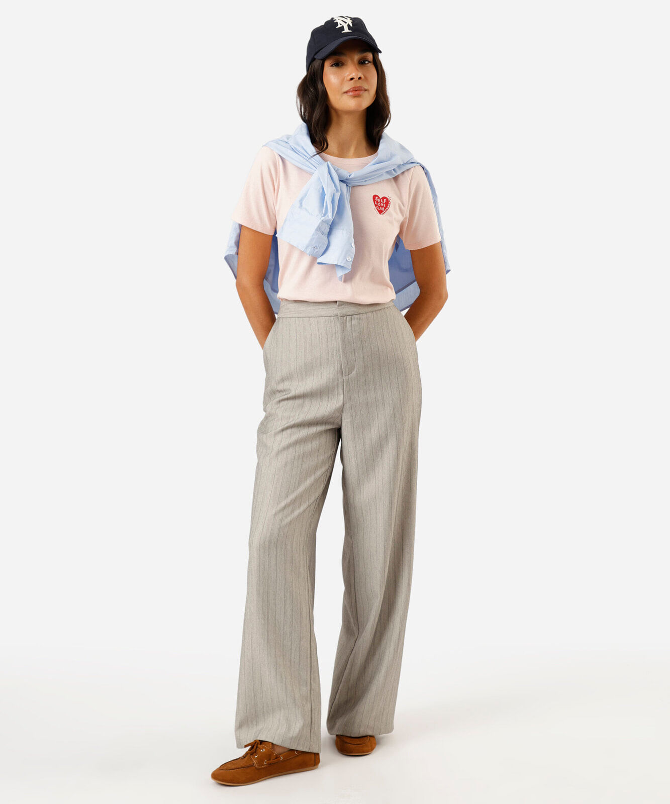 camiseta feminina de algodão manga curta estampada rosa