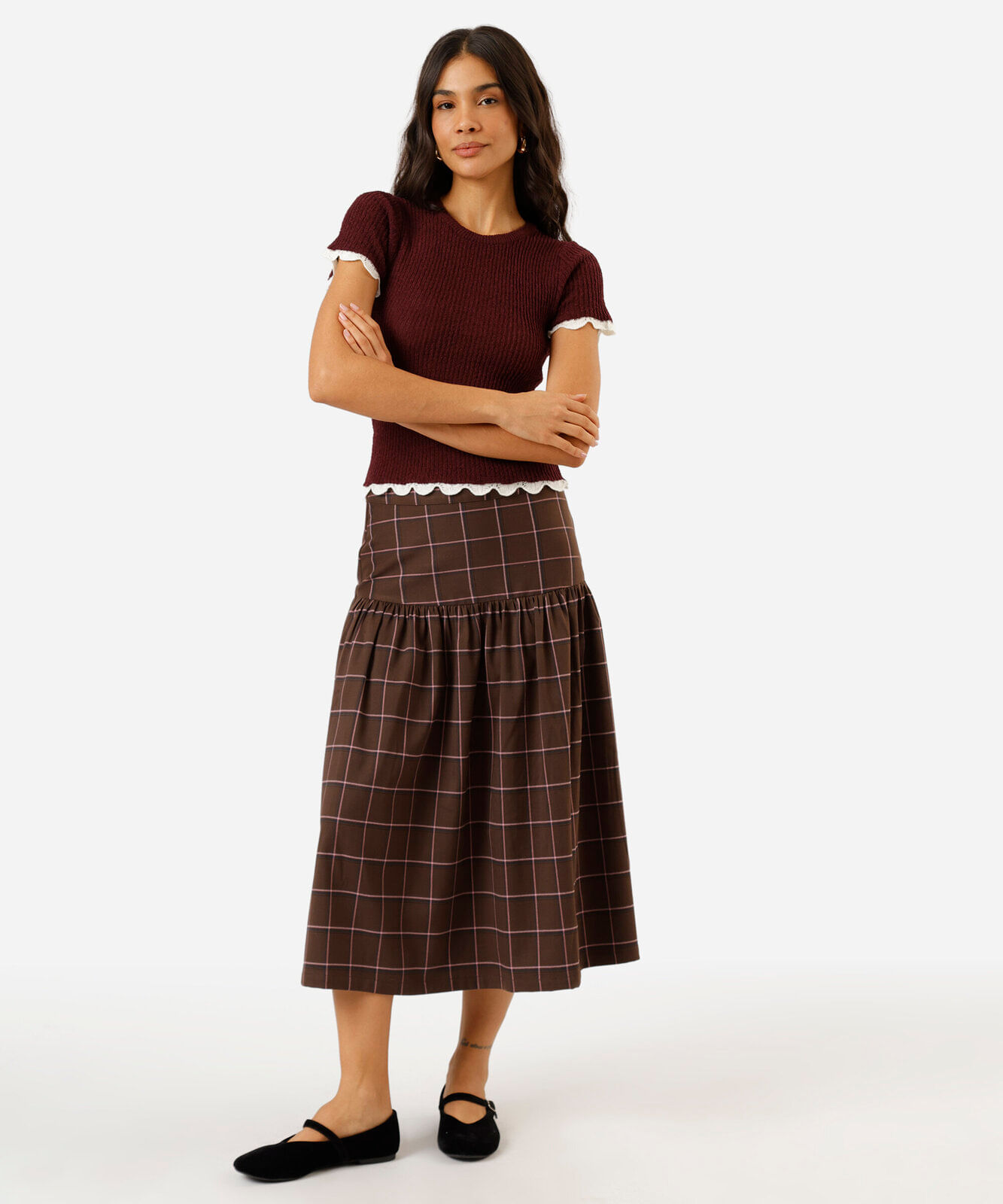 blusa feminina de tricot manga curta canelada vinho