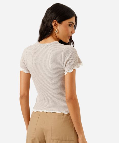 blusa feminina de tricot manga curta canelada cinza