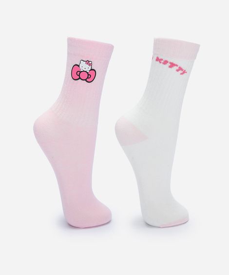 kit de 2 meias cano alto infantil hello kitty colorido