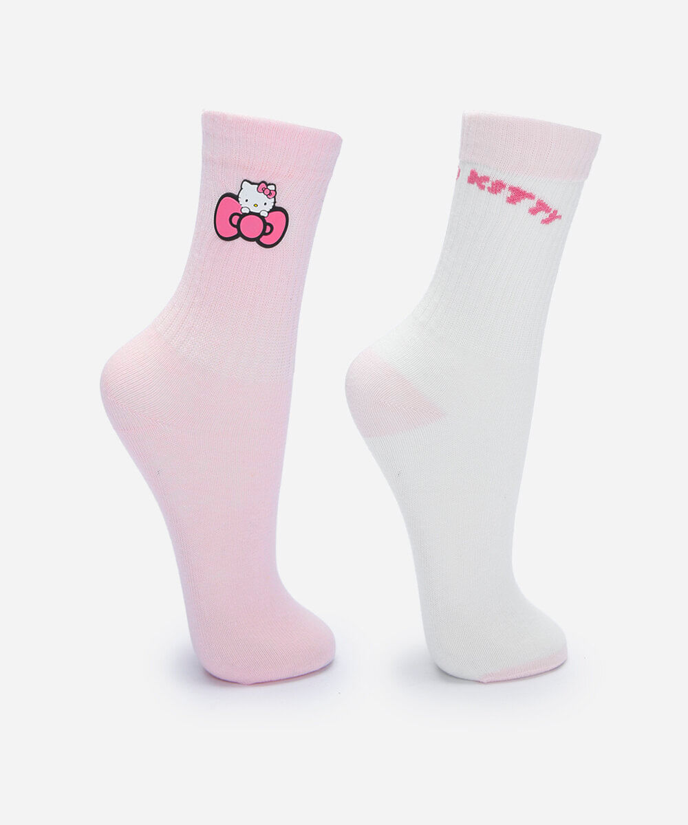 kit de 2 meias cano alto infantil hello kitty colorido