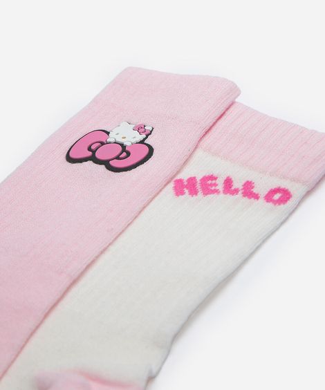 kit de 2 meias cano alto infantil hello kitty colorido