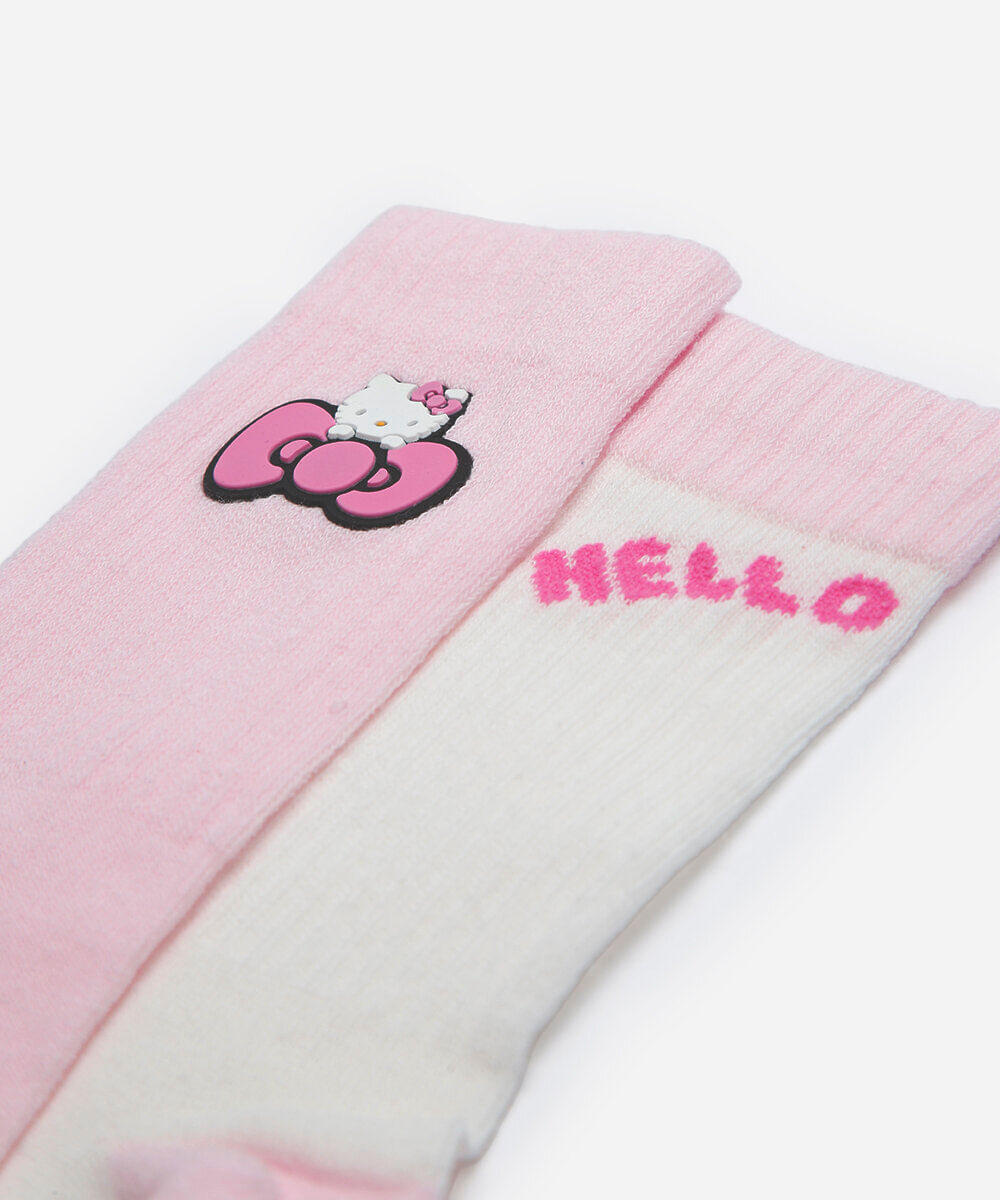 kit de 2 meias cano alto infantil hello kitty colorido