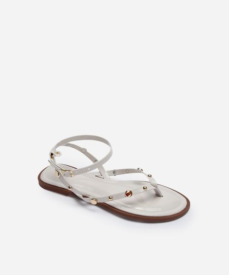 rasteirinha flat com tiras finas e tachas off white