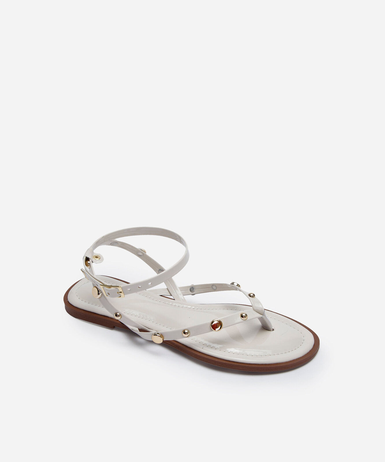 rasteirinha flat com tiras finas e tachas off white