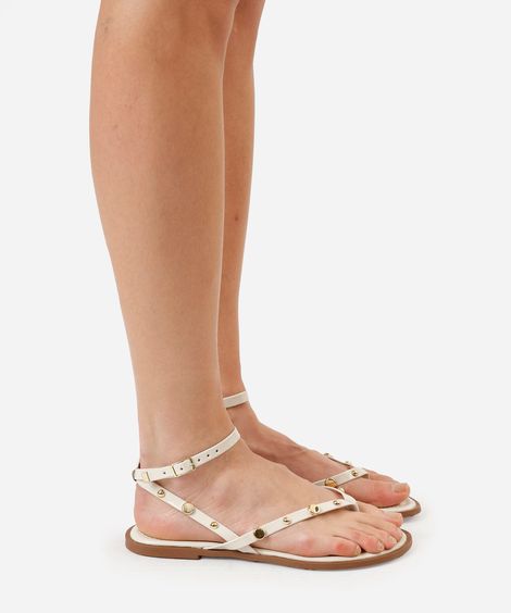 rasteirinha flat com tiras finas e tachas off white
