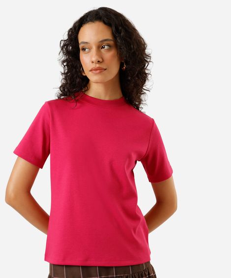 camiseta básica feminina de algodão peruano rosa