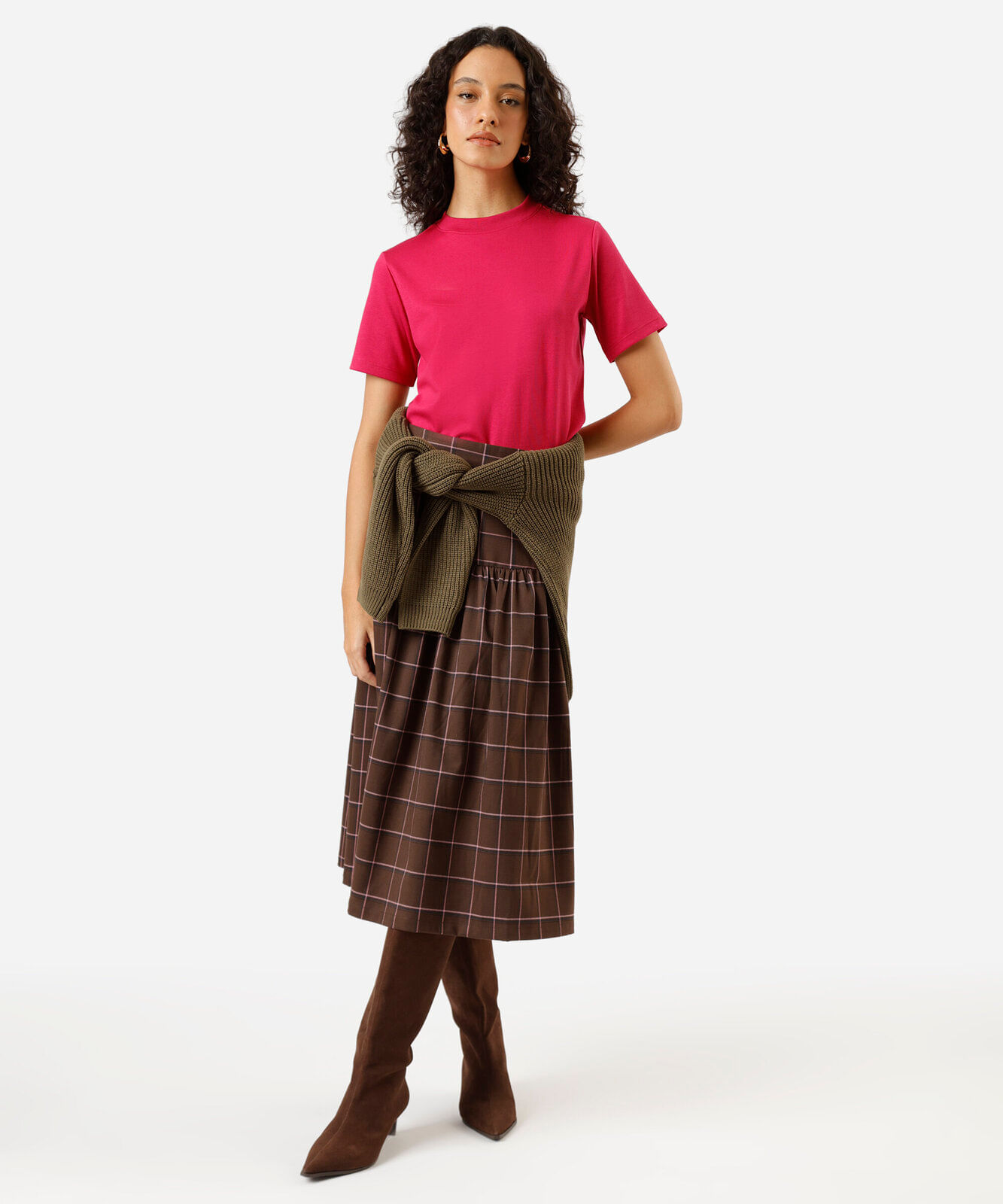 camiseta básica feminina de algodão peruano rosa