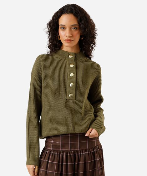 suéter feminino de tricot canelado verde