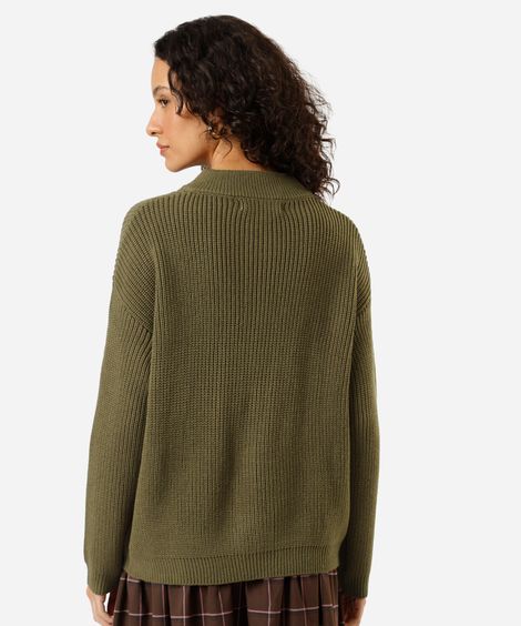 suéter feminino de tricot canelado verde