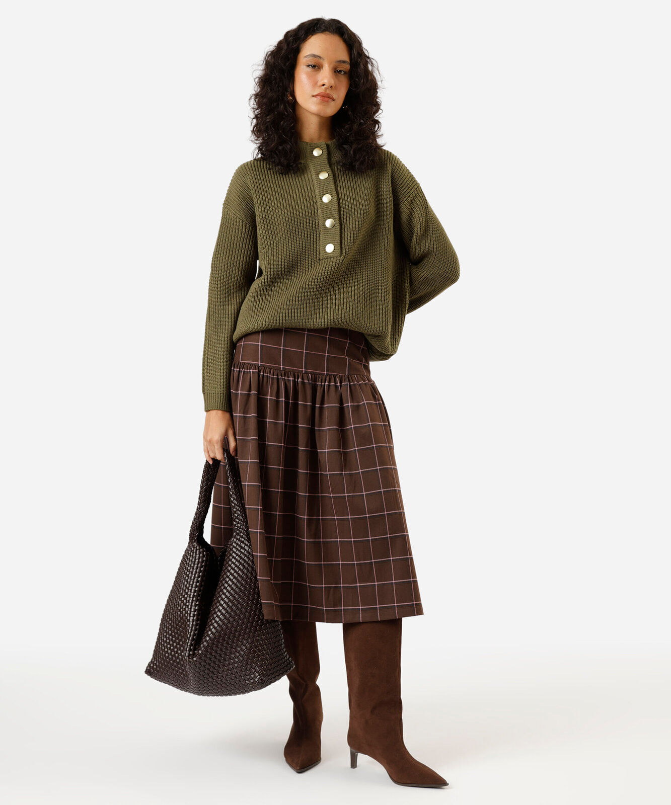 suéter feminino de tricot canelado verde