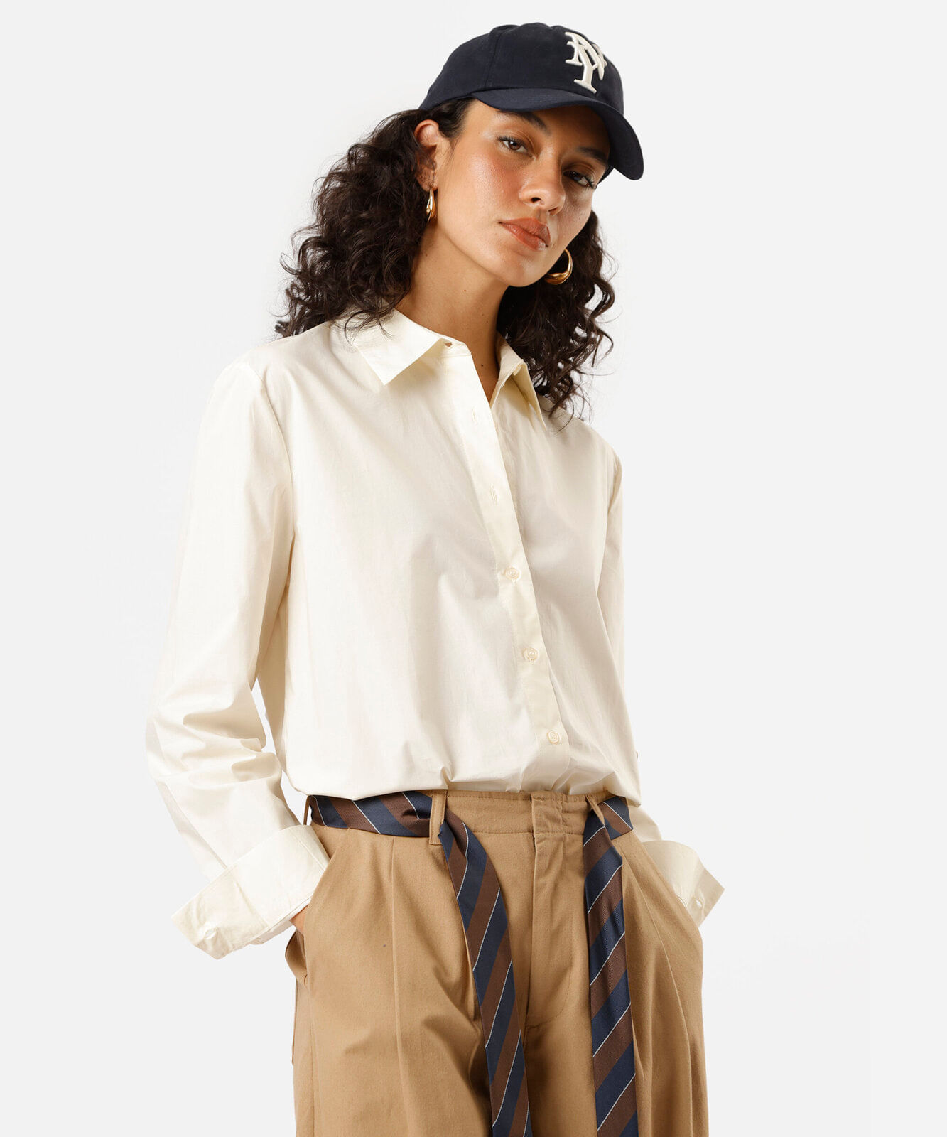 camisa feminina de algodão manga longa off white