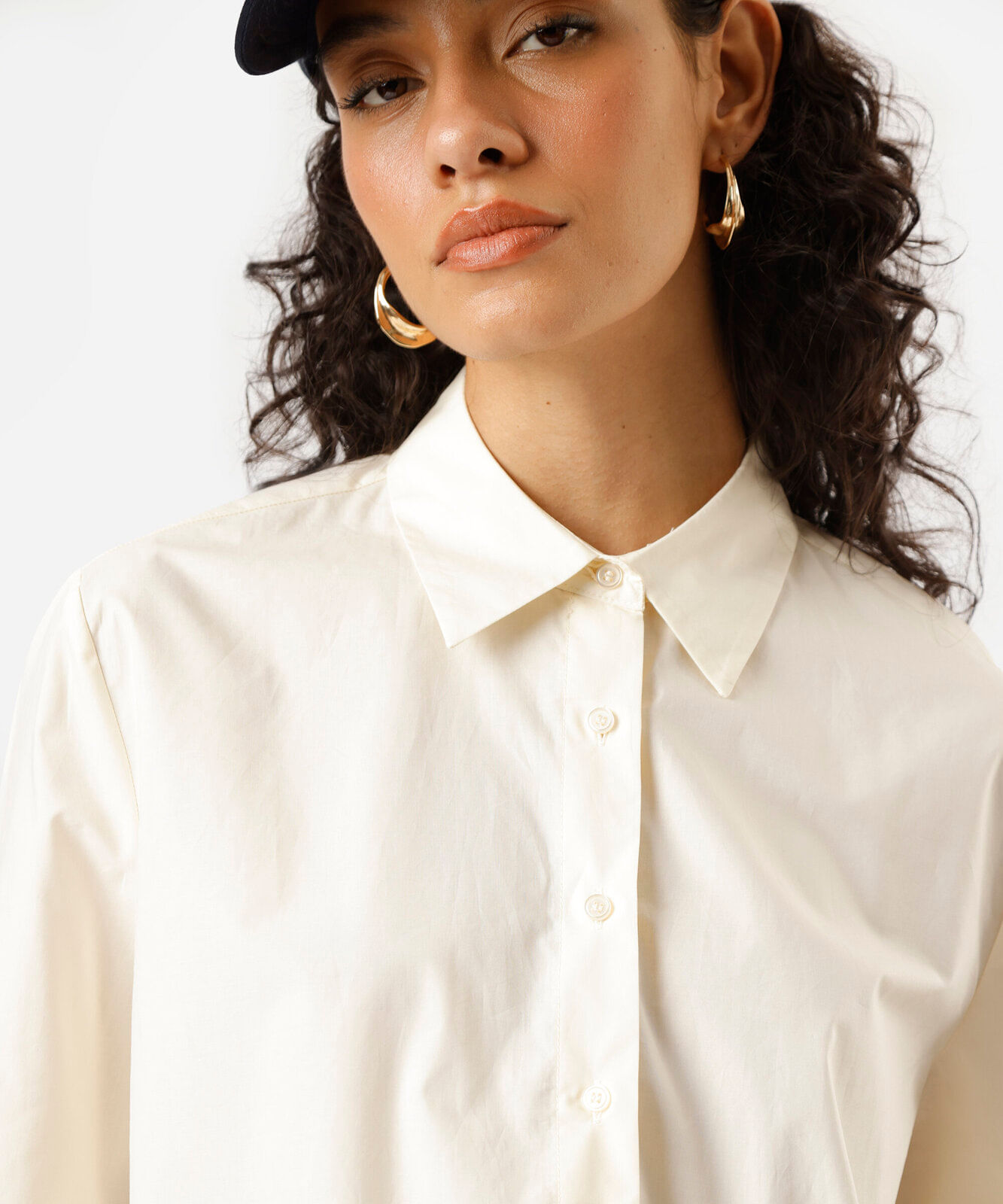 camisa feminina de algodão manga longa off white