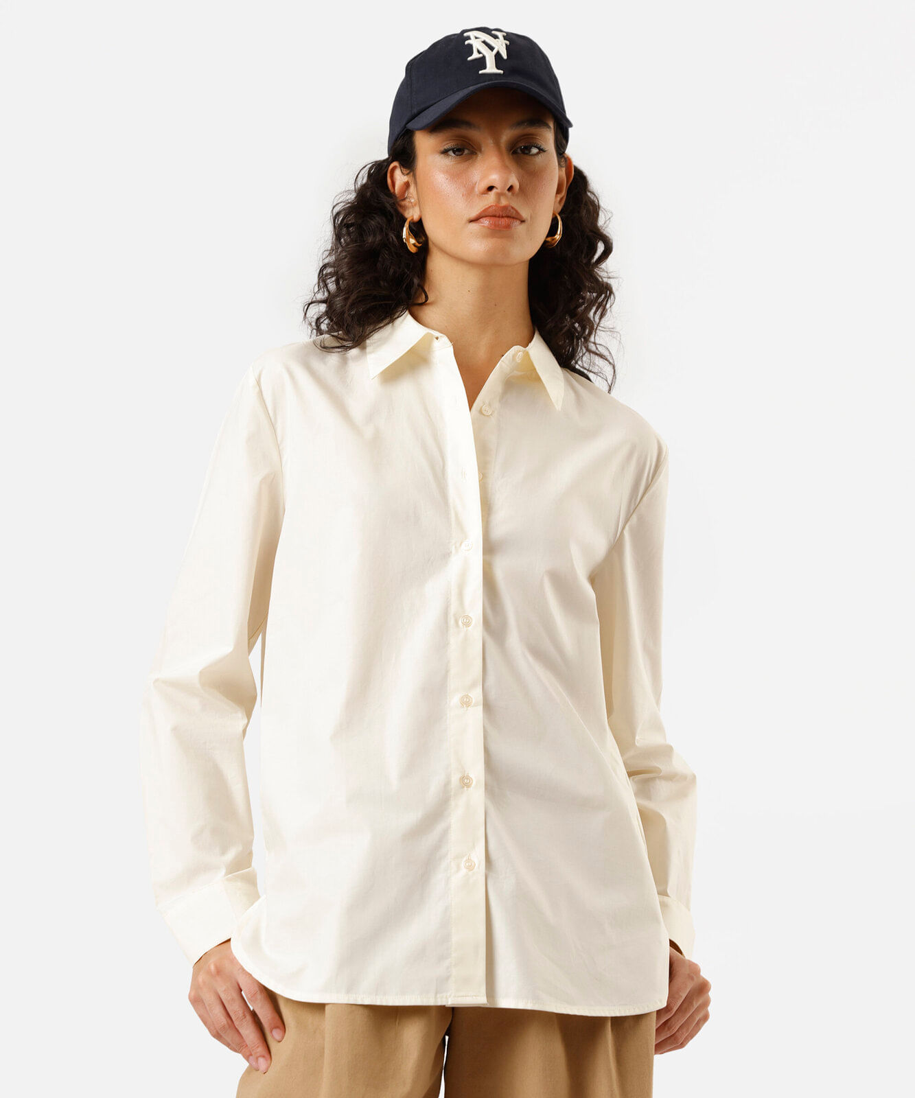camisa feminina de algodão manga longa off white