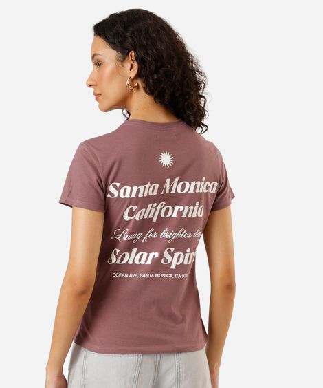 camiseta feminina de algodão manga curta estampada rosa