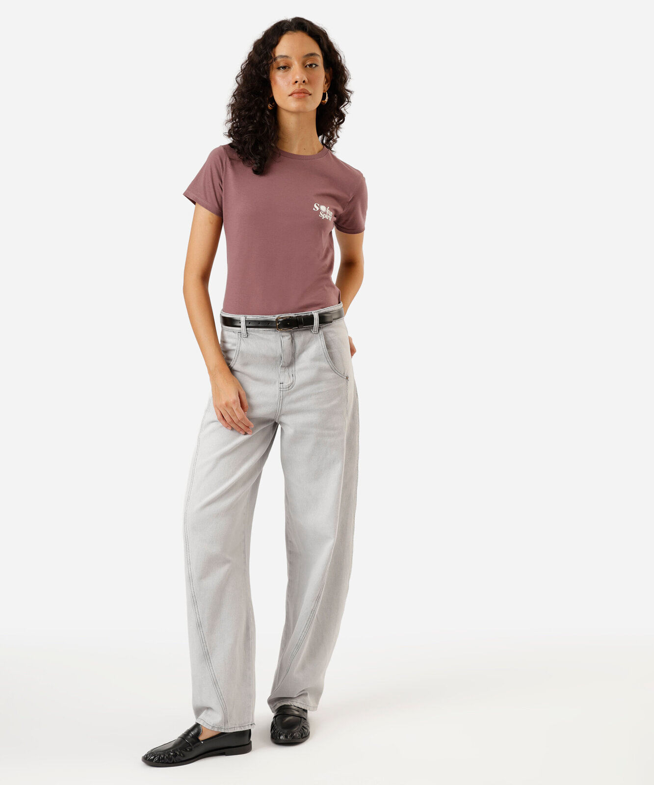 camiseta feminina de algodão manga curta estampada rosa