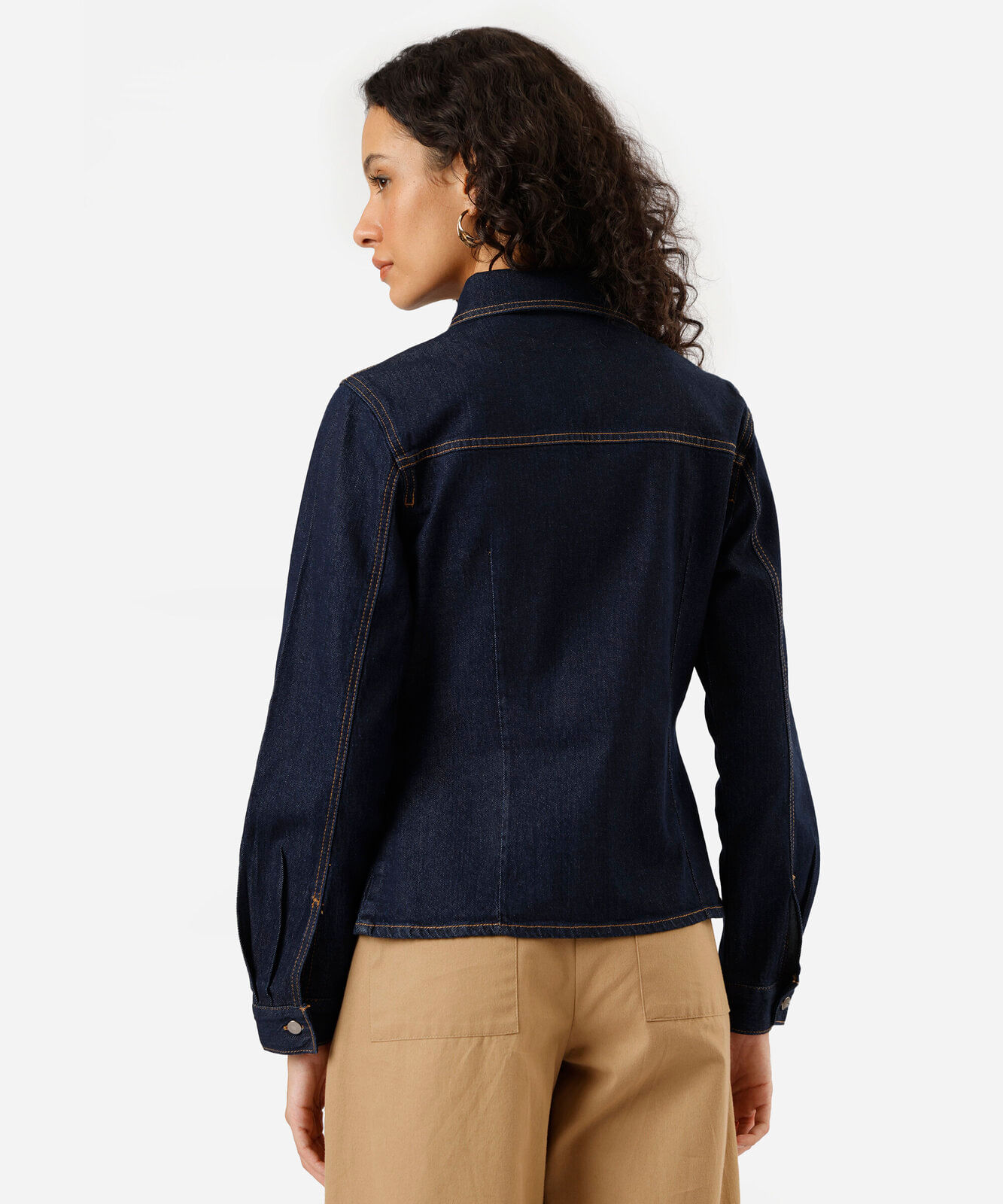 camisa acinturada feminina jeans manga longa  azul