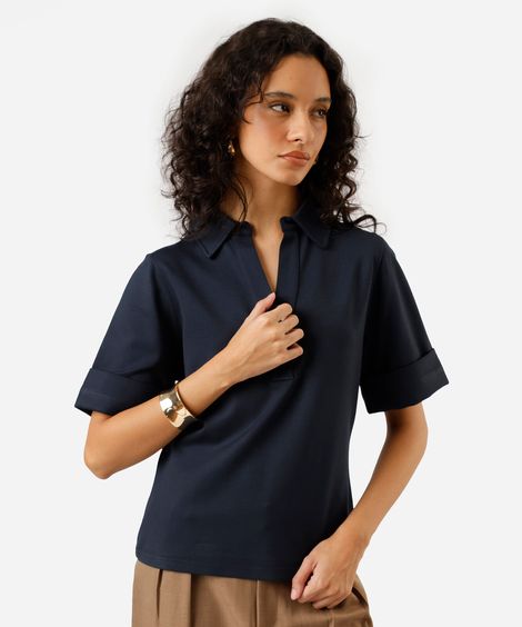 polo feminina com viscose manga curta azul
