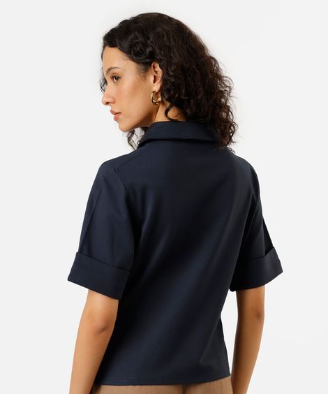 polo feminina com viscose manga curta azul