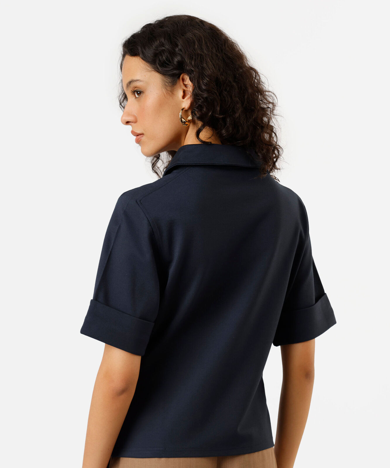 polo feminina com viscose manga curta azul