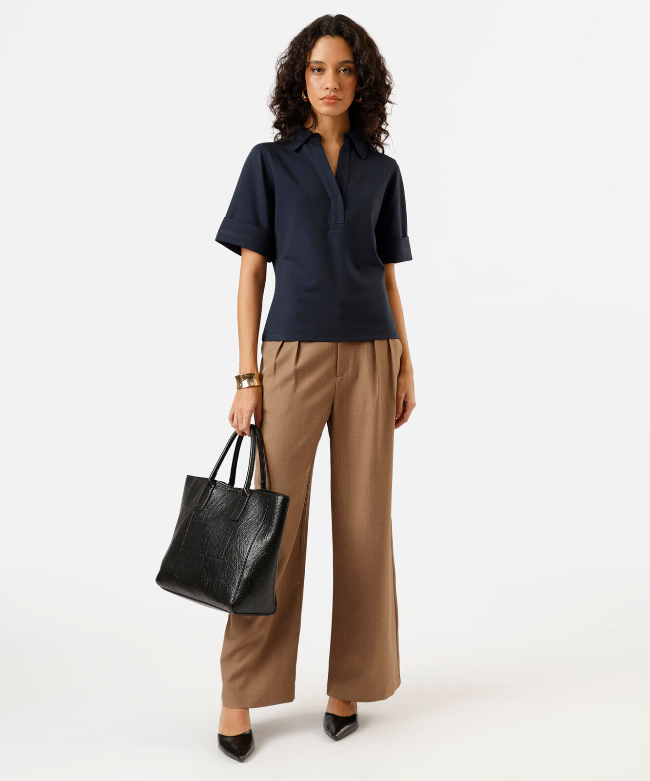 polo feminina com viscose manga curta azul