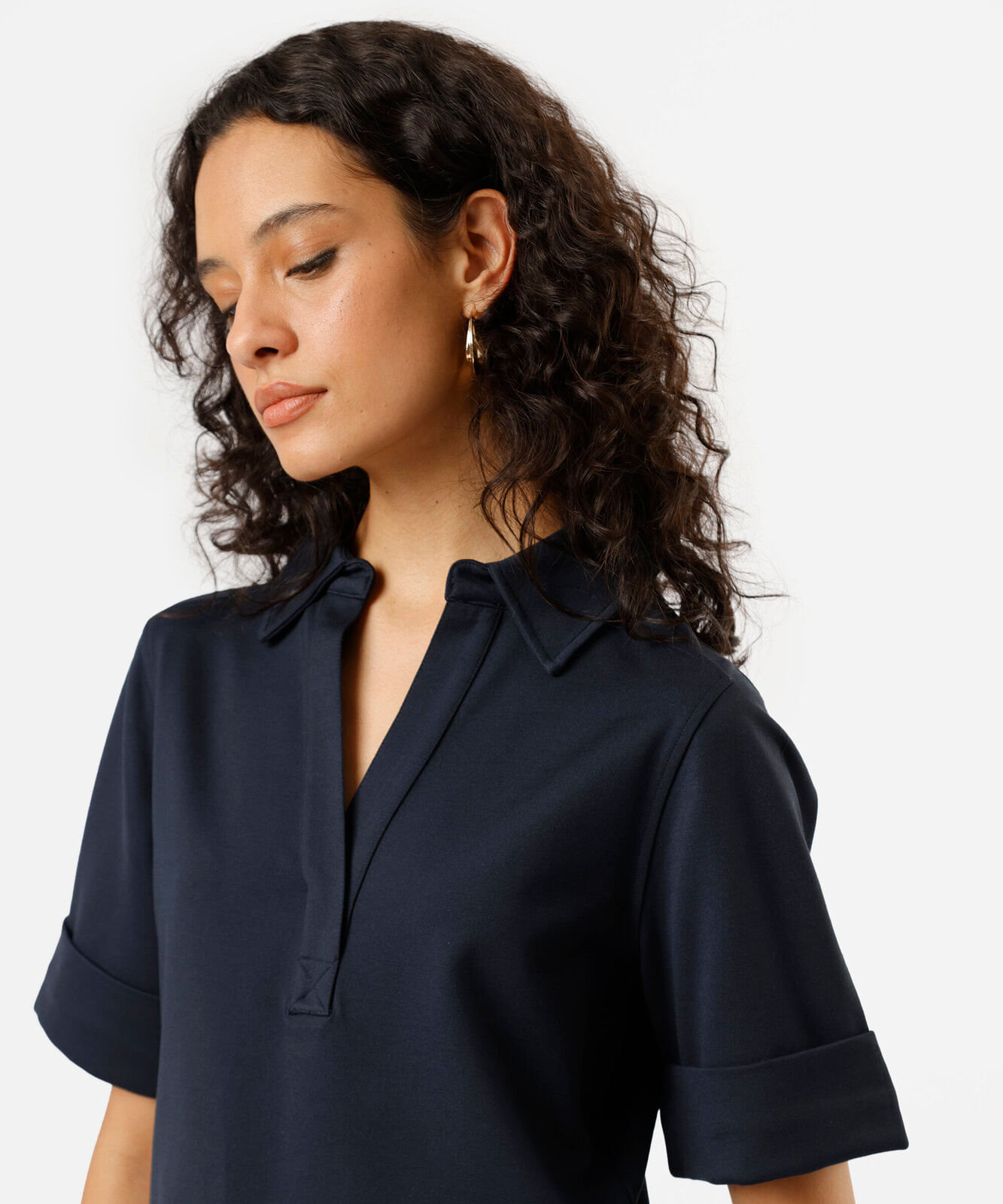 polo feminina com viscose manga curta azul