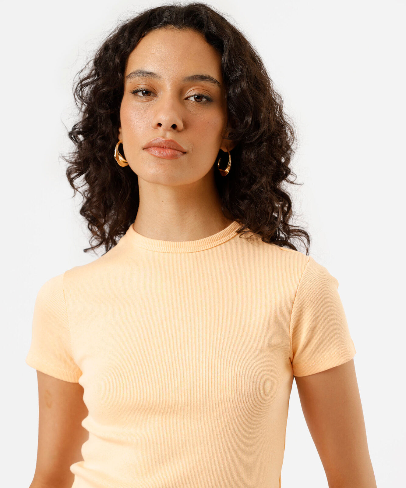 blusa feminina de algodão canelada manga curta laranja