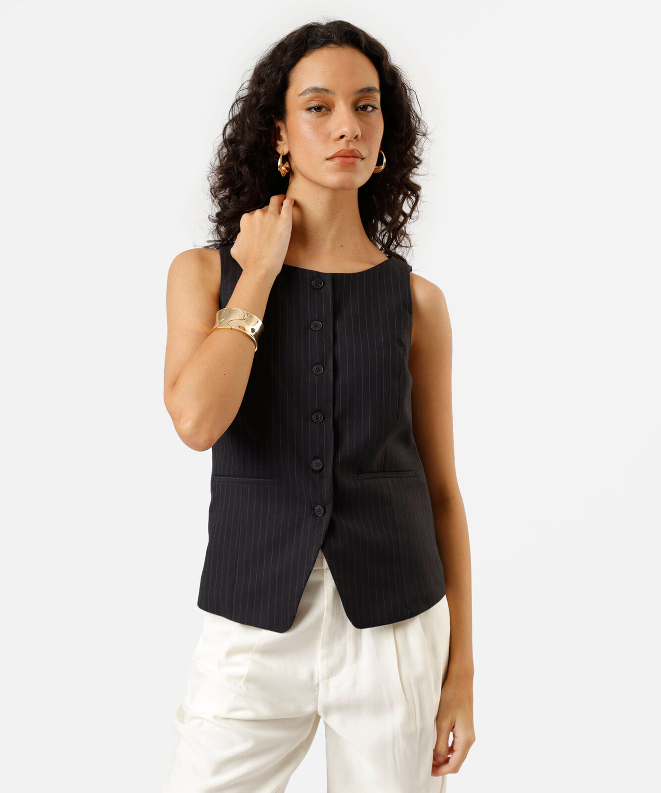 colete de alfaiataria feminino risca de giz azul